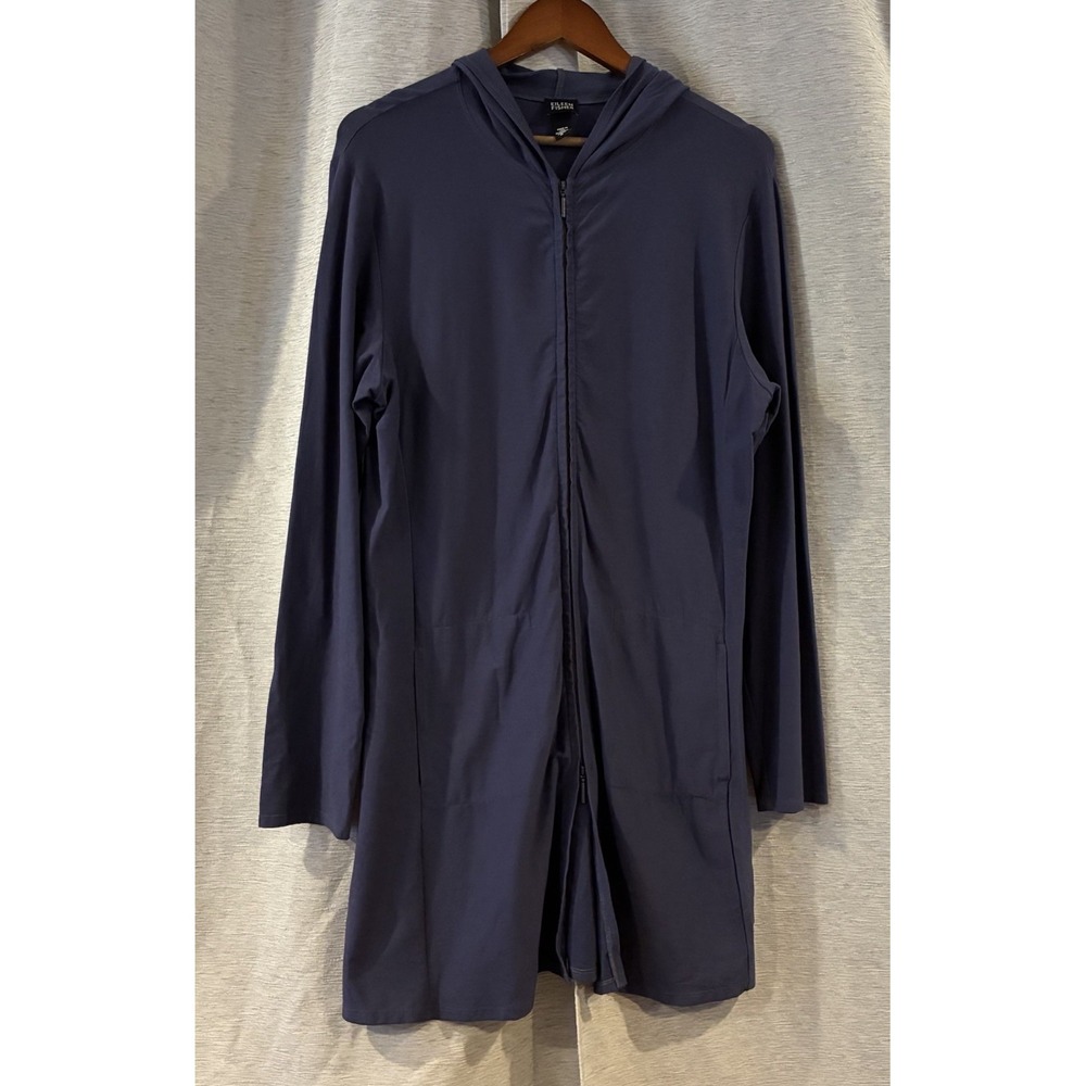 Eileen Fisher Hooded Zip Jacket Women's M Blue Viscose Stretch Minimalist Luxe